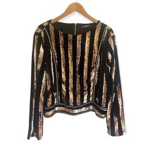 SHEIN GOLD SEQUIN BLACK VELVET LONG SLEEVE TOP..! Size 3XL
